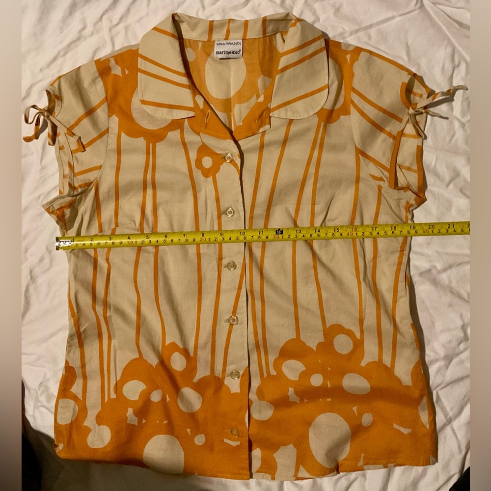 Marimekko Orange and Tan Floral Button-Down Shirt European size 12